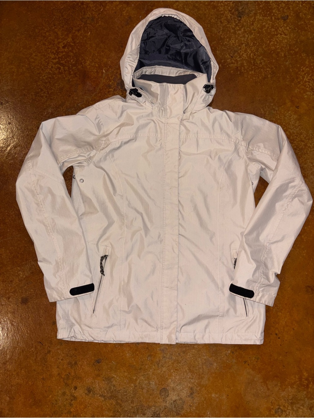 Women's White Hooded Ski Jacket with Contrast Hood Lining